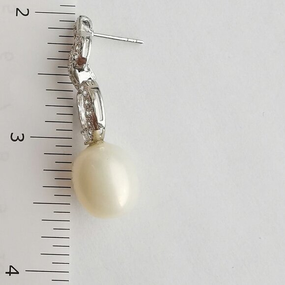 White Sapphire South Sea Pearl drop earrings in 14k white gold 🆕 - Picture 7 of 8